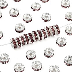 Свет Аметист Латунь марки А горный хрусталь Spacer бисер, прямой фланец, рондель, серебряные, светлый аметист, 8x3.8 мм, отверстие : 1.5 мм