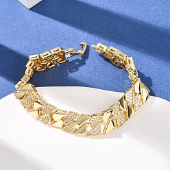 Настоящее золото 18K Геометрические латунные браслеты-цепочки с микропаве из прозрачных кубических цирконий для женщин, долгоиграющий, гальваническое покрытие стеллажа, без свинца и без кадмия, реальный 18 k позолоченный, 7.52 дюйм (19.1 см)