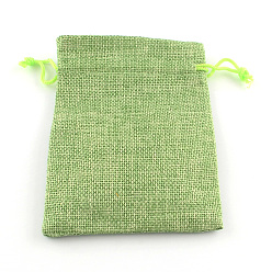 Yellow Green Polyester Imitation Burlap Packing Pouches Drawstring Bags, for Christmas, Wedding Party and DIY Craft Packing, Yellow Green, 9x7cm