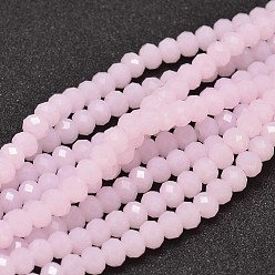 Pink Стеклянные бусины, имитация нефритовые четки стекла, граненые, рондель, розовые, 4 мм, отверстие : 0.8~1 мм, около 103~106 шт / нитка, 36~37 см