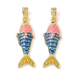 Бледно-Розовый Латунные микро проложить кубического циркония подвески, с эмалью, рыбы прелести, долговечный, реальный 18 k позолоченный, розовый жемчуг, 25.5x19x3.5 мм, отверстие : 4x2 мм