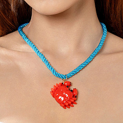 Темно-Голубой Кулон в виде морского краба из смолы, ожерелье из витого хлопкового шнура, золотые, глубокое синее небо, 16.54 дюйм (42 см), Кулон : 45 мм