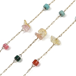 Природный Драгоценный Камень Ионное покрытие (ip) 316 цепи из хирургической нержавеющей стали, с природных драгоценных камней, с катушкой, пайки, 2.5x0.9x0.2 мм