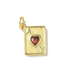 Настоящее золото 18K Латунные микро проложить кубического циркония прелести, игральная карта с тузом червей, стойки покрытие, долговечный, без кадмия и без свинца, с целью перехода в кольце, реальный 18 k позолоченный, 13.5x11.5x2.5 мм, отверстие : 3.4 мм