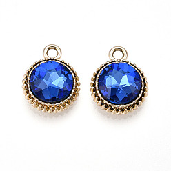 Королевский синий K 5 стеклянные подвески, плоско-круглые, граненые, со сплавочной фурнитурой, золотой свет, королевский синий, 17~17.7x14x5.2~6 мм, отверстие : 2 мм