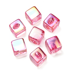 Camellia UV Plating Rainbow Iridescent Acrylic Top Drilled Beads, Cube, Camellia, 19x19x14mm, Hole: 3.5mm, Side Length: 14mm