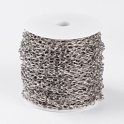 Platinum Iron Cable Chains, Unwelded, with Spool, Flat Oval, Platinum Color, 6.9x3.8x0.9mm, about 164.04 Feet(50m)/roll