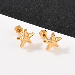 Настоящее золото 18K 304 из нержавеющей стали звезды серьги стержня, ионное покрытие (ip), реальный 18 k позолоченный, 9x9.5 мм