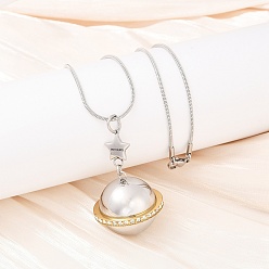 Золотой & Цвет Нержавеющей Стали 304 подвеска-планета из нержавеющей стали с микропаве из прозрачного кубического циркония, урна для пепла домашних животных, золотые и нержавеющая сталь цвет, 21.65 дюйм (55 см)