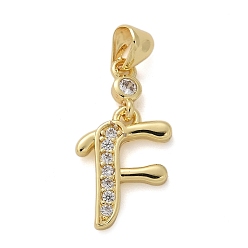 Letter F Латунные микро проложить кубического циркония подвески, долговечный, без свинца и без кадмия, стойки покрытие, письмо амулеты, Буква F, 15.5x11.5x2 мм, отверстие : 4.5x3.5 мм