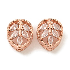 Розовое Золото Стойки обшивки латунь микро проложить кубического циркония бусы, долговечный, без свинца и без кадмия, слеза с листом, розовое золото , 11.5x9.8x6 мм, отверстие : 3 мм