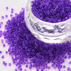 Blue Violet Glass Cylinder Beads, Seed Beads, Inside Colours, Round Hole, Blue Violet, 1.5~2x1~2mm, Hole: 0.8mm, about 8000pcs/bag, about 1pound/bag