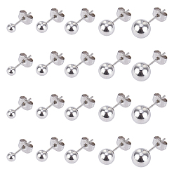 Нержавеющая Сталь Цвет 201 серьги из нержавеющей стальной шарик, гипоаллергенные серьги, с 316 хирургическими штифтами из нержавеющей стали, 4мм/5мм/6мм/7мм/8мм/, цвет нержавеющей стали, 4~8 мм, штифты : 0.8 мм, 100 шт / коробка