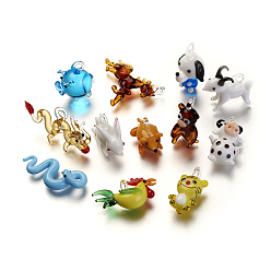 Mixed Color Handmade Lampwork Pendants, Chinese Zodiac, Mixed Color, 15~29x14~41x8~17mm