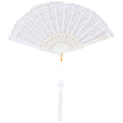 Белый Складные веера из пластика и ткани, для вечеринки свадебное танцевальное украшение, белые, 247x455x20 мм