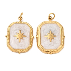 Белый 304 нержавеющей стальной эмали подвески, прямоугольник со звездным шармом, с целью перехода в кольце, ионное покрытие (ip), реальный 18 k позолоченный, белые, 22x16x2 мм, отверстие : 2.5 мм