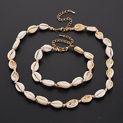 BlanchedAlmond Collar y pulsera de cuentas de conchas naturales, conjunto de joyas trenzadas para mujer, almendra blanqueada, 9-3/8 pulgada (23.8 cm), 17.83 pulgada (45.3 cm)