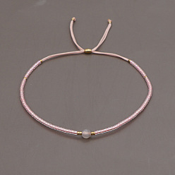 Pink Регулируемые браслеты из стеклянного бисера с застежкой-слайдером для женщин, розовые, 11.02 дюйм (28 см)