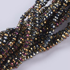 (966) Внутренний цвет Кристалл / Лиловато-лиловый на подкладке Стеклянные бусины с гальваническим покрытием , полное покрытие, граненые, рондель, с покрытием цвета радуги, 2.5x1 мм, отверстие : 0.5 мм, около 150~160 шт / нитка, 30~31 см