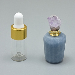 Angelite Faceted Natural Angelite Openable Perfume Bottle Pendants, with Brass Findings and Glass Essential Oil Bottles, 40~48x21~25mm, Hole: 1.2mm, Glass Bottle Capacity: 3ml(0.101 fl. oz), Gemstone Capacity: 1ml(0.03 fl. oz)