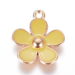 Желтый Подвески из сплава , с эмалью, цветок, золотой свет, желтые, 21x18x3 мм, отверстие : 1.8 мм