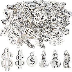 Античное Серебро 96 шт 6 стили подвески из сплава в тибетском стиле, знак доллара, античное серебро, 13.5~21x9~12x1~4 мм, отверстие : 1.4~2 мм, 16 шт / стиль