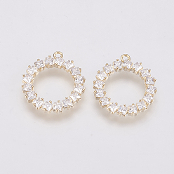 Real 18K Gold Plated Brass Micro Pave Cubic Zirconia Pendants, Long-Lasting Plated, Nickel Free, Real 18K Gold Plated, 17x15.8x2mm, Hole: 1mm