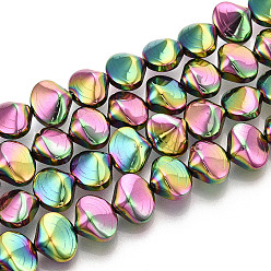 Зеленое Покрытие Гальванические нити из синтетических немагнитных гематитовых бусин, вакуумное покрытие pvd, формы раковины, зеленый покрытием, 8.9x10.2x6.5 мм, отверстие : 1 мм, около 50 шт / нитка, 15.75'' (40 см)