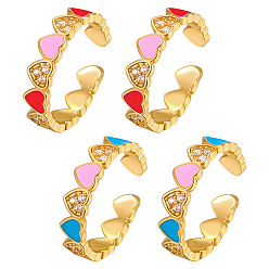 (52) Непрозрачная лаванда 4 шт. 2 Кольца-манжеты для женщин с эмалью из прозрачного кубического циркония и микропаве в форме сердца из латуни, золотые, разноцветные, внутренний диаметр: 18 мм, 2 шт / цвет