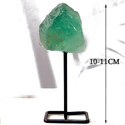 Флюорит Украшение дисплея из натурального флюорита, с железной подставкой для демонстрации, украшение для рабочего стола по фэн-шуй для домашнего офиса, самородки, 100~110 мм