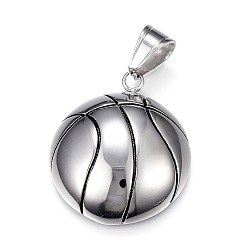 Античное Серебро 316 хирургические подвески из нержавеющей стали, баскетбол, полукруглый, античное серебро, 34x29x9 мм, отверстие : 7x10 мм