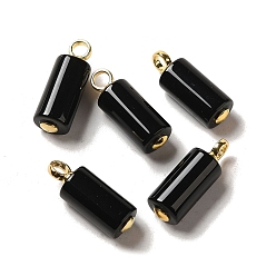 Black Onyx Подвески из натурального черного оникса (окрашенные и нагретые), Подвески-колонны с подвесками из латуни, покрытыми настоящим золотом 18k, 22~23x8~8.5 мм, отверстие : 3.3 мм