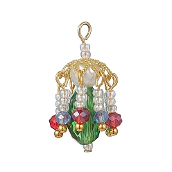 Зеленый Стеклянные подвески, люстра, со стеклянной жемчужиной и 304 петлей из нержавеющей стали, граненые, зелёные, 26x11 мм, отверстие : 1.6 мм