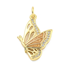 Brown Real 18K Gold Plated Brass Micro Pave Cubic Zirconia Pendants, Butterfly, Brown, 25.5x18x3mm, Hole: 3.5mm
