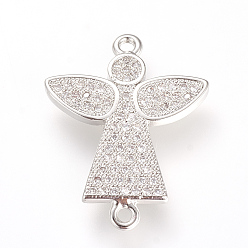 Платина Долговечные латунные микропроволочные кубические циркониевые соединения, без кадмия и без свинца, ангел, платина, 23.5x19x2 мм, отверстие : 1.4 мм
