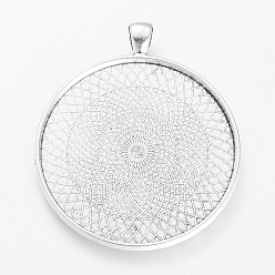 Античное Серебро Сеттинги для кабошонов или кулона, сплав, тибетский стиль , без кадмия и без свинца, плоско-круглые, античное серебро, лоток : 45 мм, 56x48x2 мм, Отверстие : 6x4 мм , около 99 шт / 1000 г