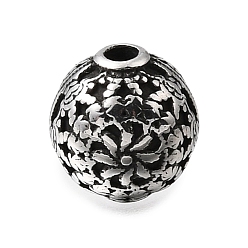 Античное Серебро Гравированные 304 бусины из нержавеющей стали, круглые с цветочным узором, античное серебро, 10.5x10 мм, отверстие : 1.8 мм