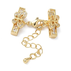 Настоящее золото 18K Удлинитель цепи из прозрачного кубического циркония из латуни с микропаве, бантом, с застежкой и зажимом на концах, без кадмия и без свинца, долговечный, стойки покрытие, реальный 18 k позолоченный, 28 мм