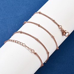 Розовое Золото 2мм латунные спутниковые цепочки-ожерелья для женщин, с 304 из нержавеющей стали омара застежками, стойки покрытие, без свинца и без кадмия, долговечный, розовое золото , 17.56 дюйм (44.6 см)