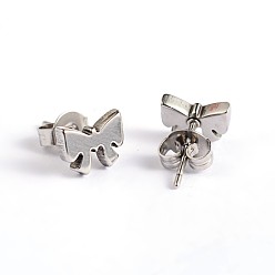 Stainless Steel Color Tarnish Resistant Bowknot 304 Stainless Steel Ear Studs, Hypoallergenic Earrings, Stainless Steel Color, 6x8mm, Pin: 0.7mm