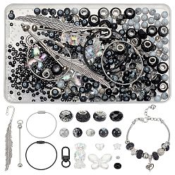 Черный Наборы для самостоятельного изготовления брелока/закладки, в том числе железный стержень из бисера брелок, поиск закладок из сплава, европейские бусины из акрила и смолы, чёрные, 78 мм