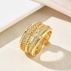 Настоящее золото 18K Многослойные латунные кольца с микропаве из прозрачного кубического циркония, реальный 18 k позолоченный, 16 мм, размер США 8 1/2 (18.5 мм)