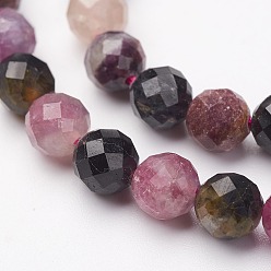 Tourmaline Natural Tourmaline Bead Strands, Faceted, Round, 6mm, Hole: 1mm, about 64pcs/strand, 15.5 inch
