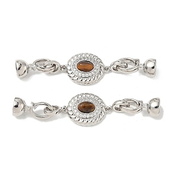 Платина Латунное микропейв, прозрачный кубический цирконий, складные застежки, без кадмия, без никеля и без свинца, с натуральным тигровый глаз, овальные, платина, 56 мм