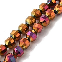 (966) Внутренний цвет Кристалл / Лиловато-лиловый на подкладке Гальванические нити из синтетических немагнитных гематитовых бусин, граненый двухконусный бочкообразный барабан, с покрытием цвета радуги, 7~8 мм, отверстие : 1.4 мм, около 53 шт / нитка, 15.55'' (39.5 см)