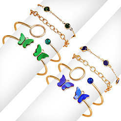 (52) Непрозрачная лаванда Браслет-манжета из легкого золотого сплава в виде бабочки 4шт. 2 цветов и комплект браслетов-цепочек 4шт. 2 цветов, комплект украшений из смолы со стразами, разноцветные, 62~64 мм