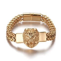Золотой 304 из нержавеющей стали ссылка браслеты, с магнитными застежками, голова льва, золотые, 8-3/8 дюйм (21.15 см), 11.5~27.9x5.5~15.8 мм