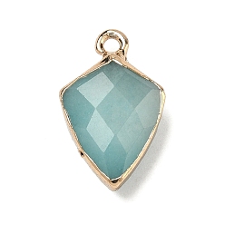 Халцедон Подвески из окрашенного натурального халцедона синего цвета, латунные щиты-талисманы, граненые, золотые, 19.5x12.5x6~6.5 мм, отверстие : 1.8 мм