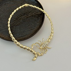 Light Gold Ожерелья-чокеры в стиле панк со скорпионом из сплава и кристаллов со стразами, золотой свет, 18.19 дюйм (46.2 см)