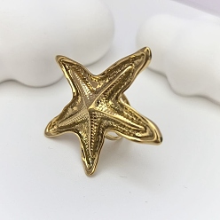 Настоящее золото 18K Регулируемые 304 манжеты из нержавеющей стали с открытыми кольцами для женщин, морская звезда, реальный 18 k позолоченный, 49x44 мм, регулируемый